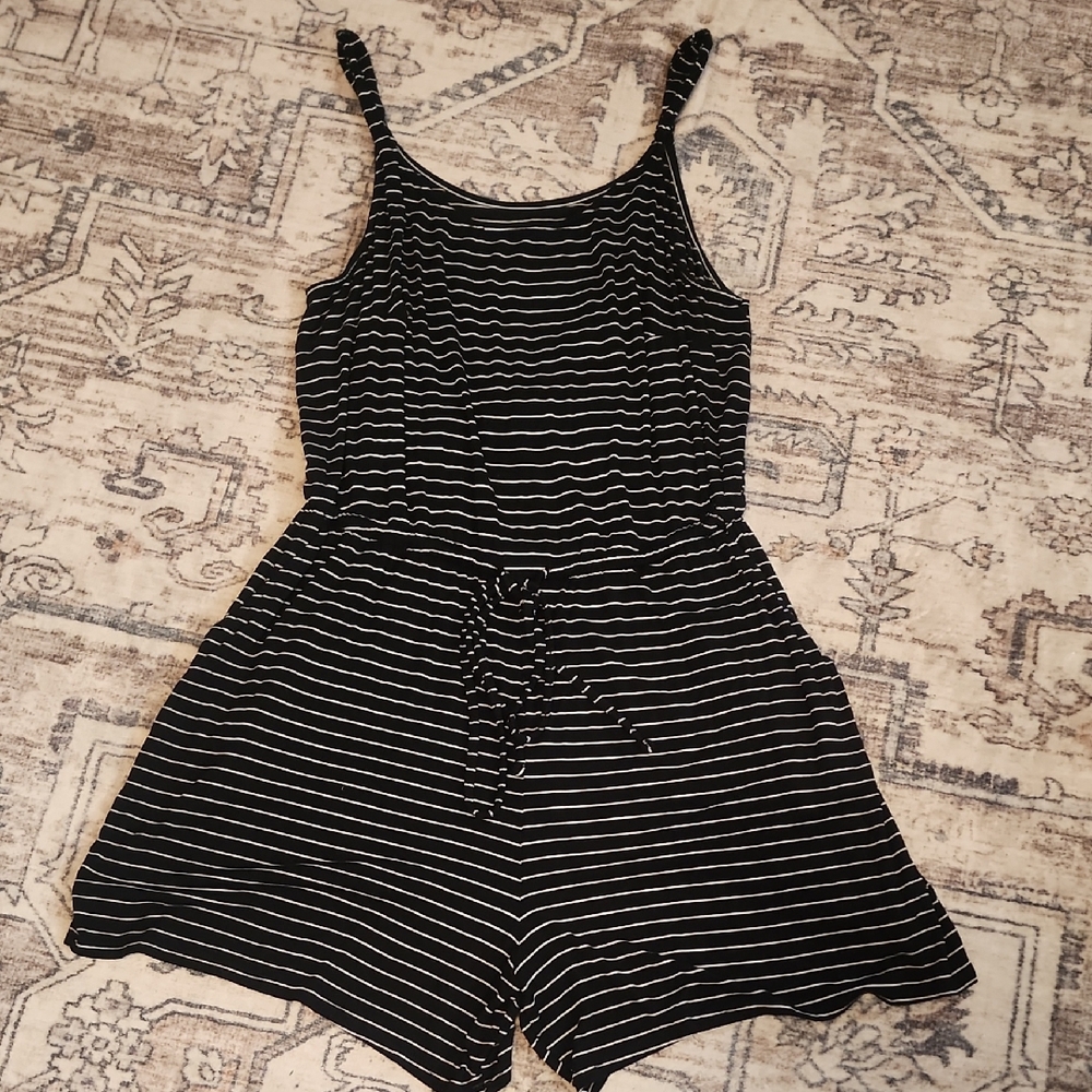 Torrid Size 1 (14-16) Black and White Striped Tank Romper